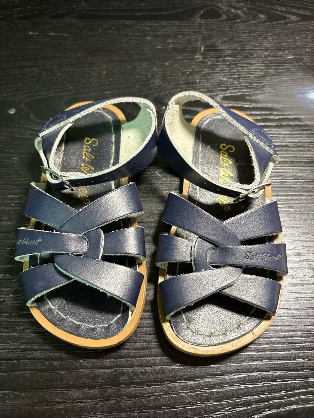Salt water sandals size 8 toddler navy blue leather unisex